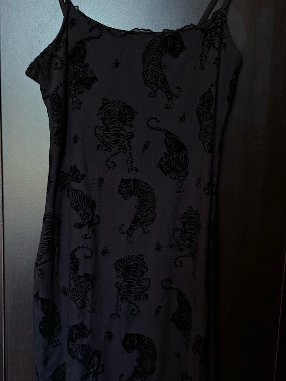 H&M Black Strapless Slip Dress with Tonal Tiger Motif